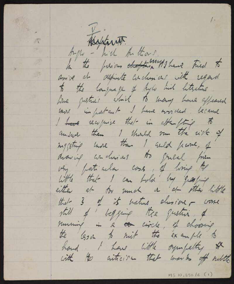 Manuscript draft of 'V. Anglo-Irish authors' chapter for ['Literature in Ireland'],