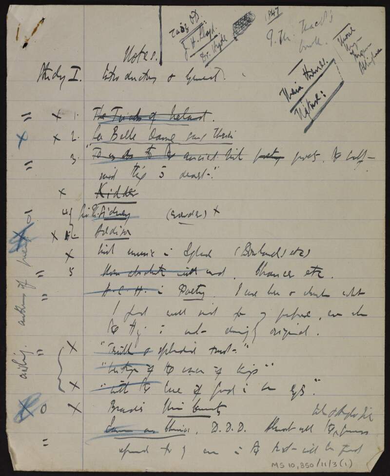 Manuscript draft of notes section for ['Literature in Ireland'],