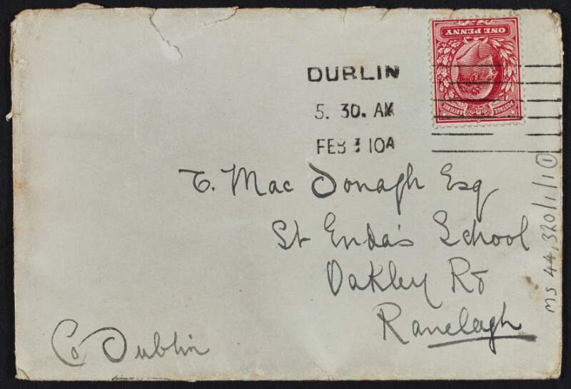Letter from Muriel Enid Gifford to Thomas MacDonagh inviting him to breakfast,