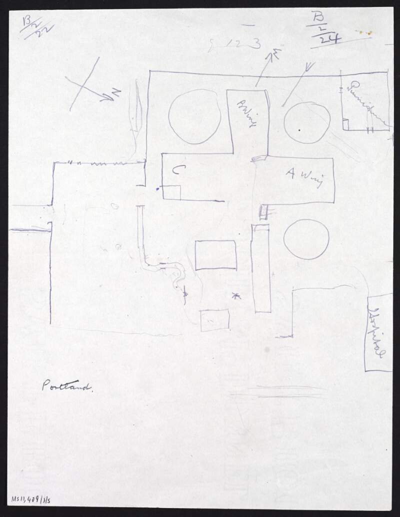 Hand-drawn map of Portland Prison,