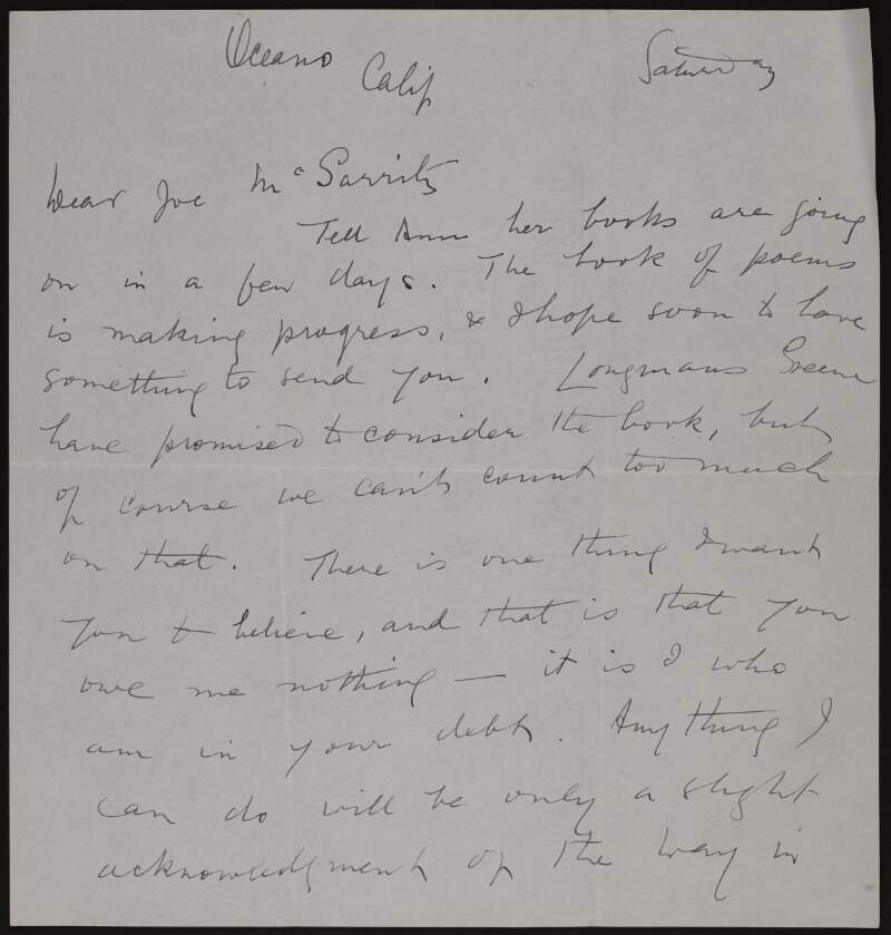 Letter from Ella Young to Joseph McGarrity discussing books to be published,