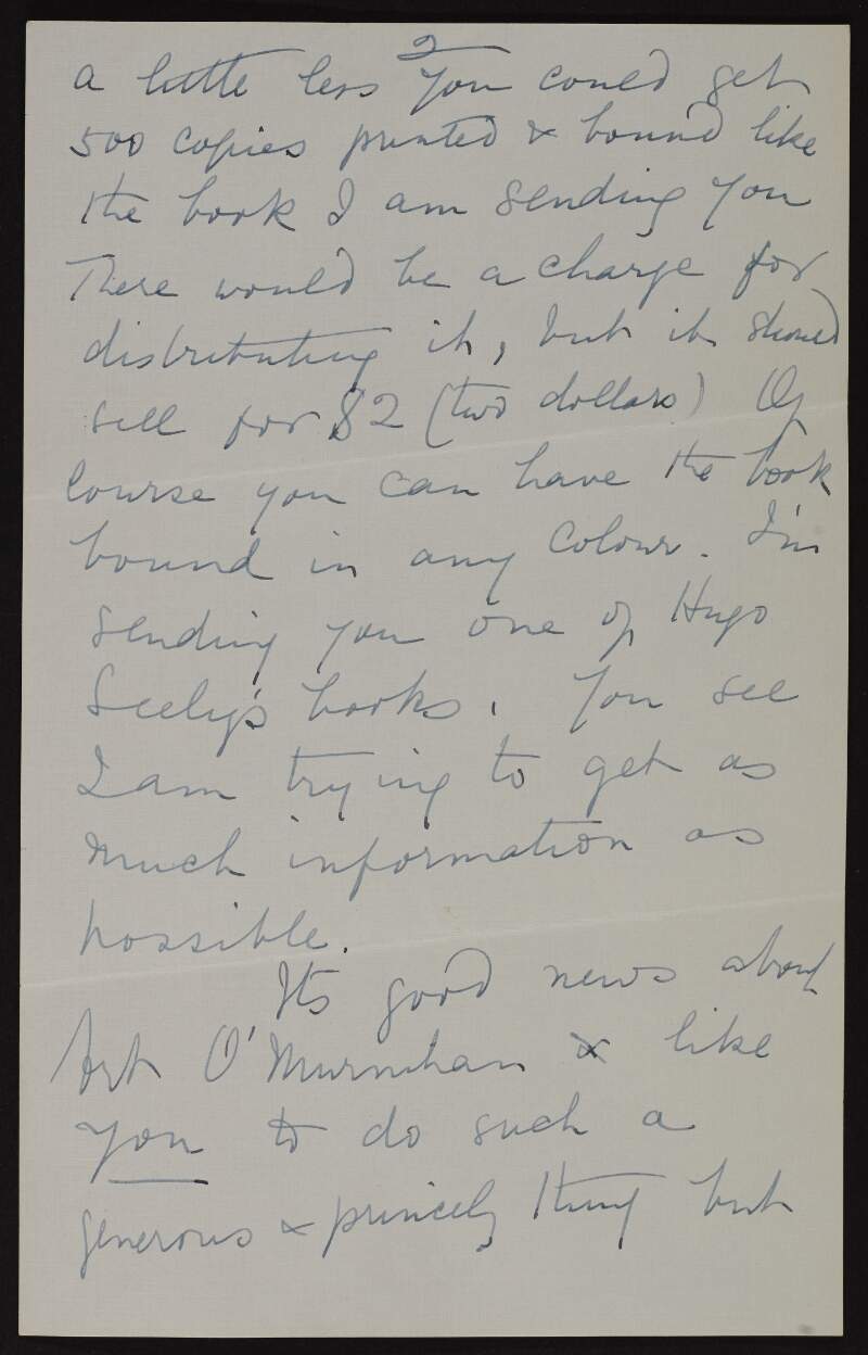 Incomplete letter from Ella Young to [Joseph McGarrity] discussing books to be published and work by Art O'Murnaghan,