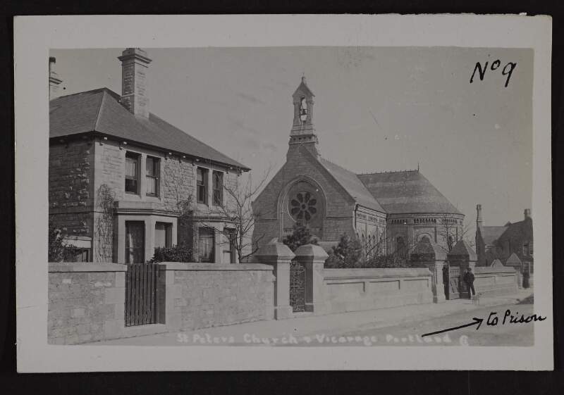 Picture postcard of St Peter's Church and Vicarage on the Isle of Portland,