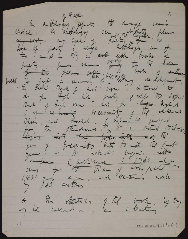 Manuscript draft of untitled article concerning anthologies of Anglo-Irish poetry,