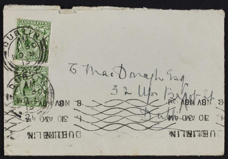 Letter from Muriel MacDonagh to Thomas MacDonagh saying how much she enjoys his visits,
