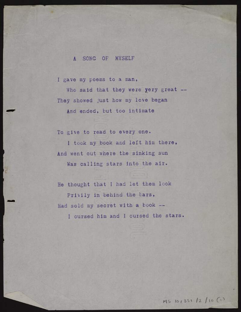 Typescript copies of poem 'A song of myself',