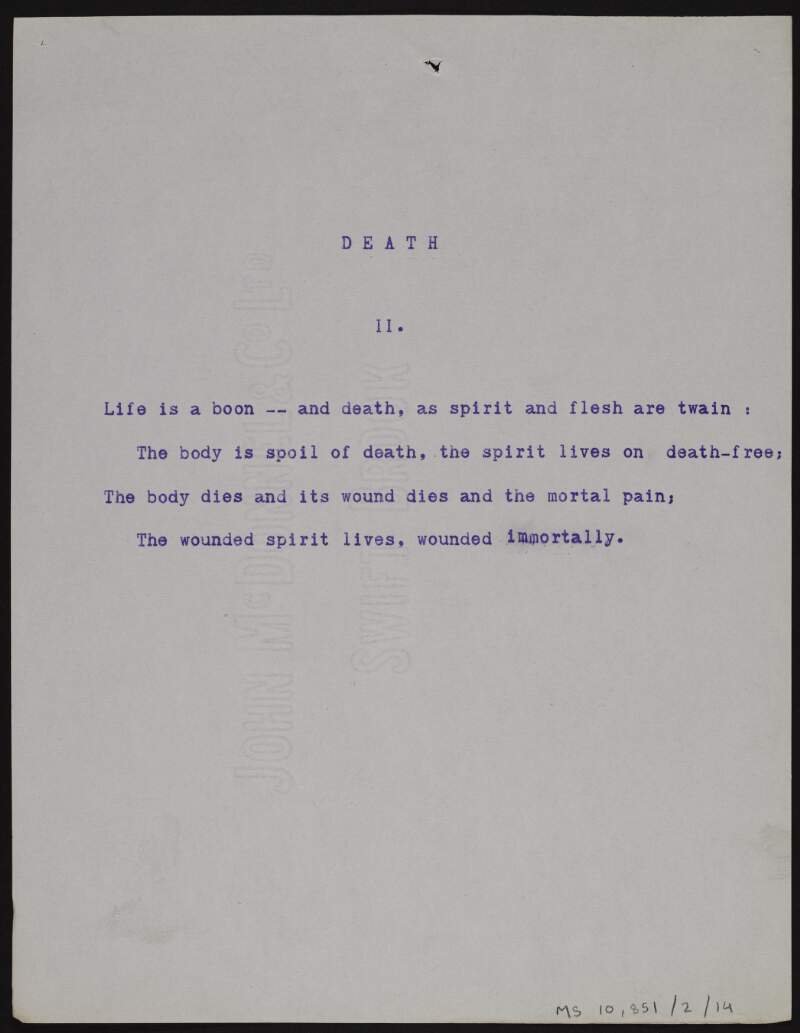 Typescript copy of poem 'Death',