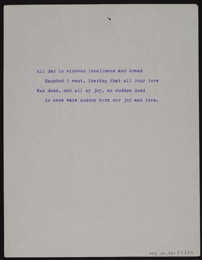 Typescript copy of poem ['In dread'],