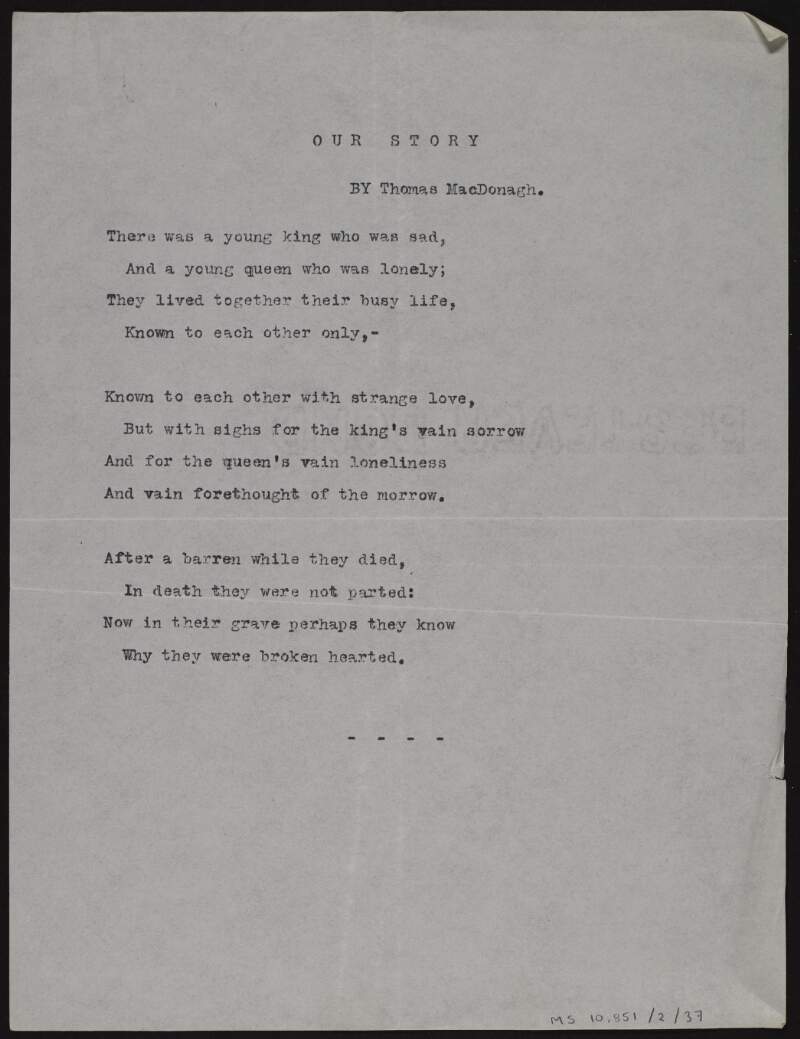Typescript copy of poem 'Our story',