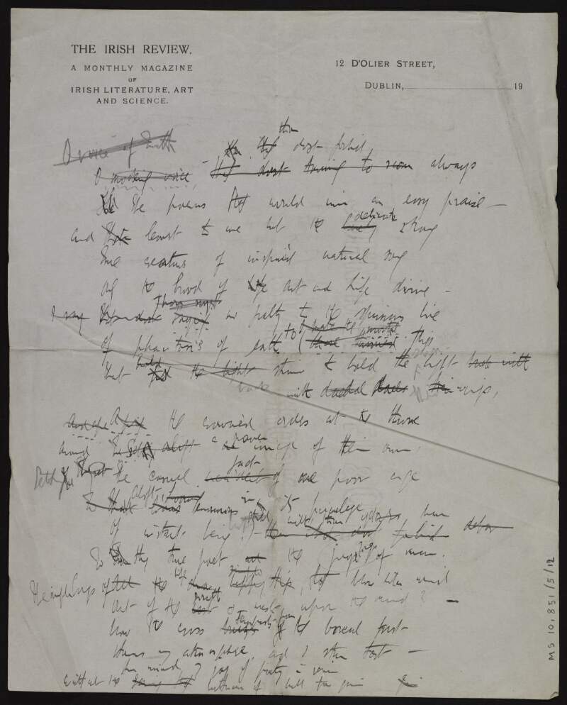 Manuscript draft of poem ['A song of joy', part I.],