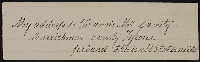 Letter from Francis McGarrity to Joseph McGarrity discussing the McGarrity family and offering condolences on the death of Joseph's mother,