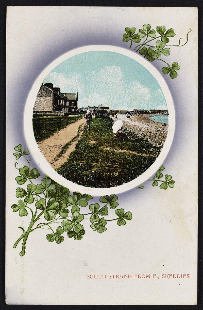 Postcard from Muriel MacDonagh to Donagh MacDonagh saying that "Bably was in the sea today",
