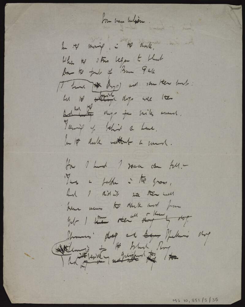 Manuscript draft of poem ['The night hunt'],