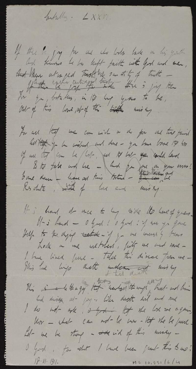 Manuscript draft of poem 'Catullus : LXXVI',