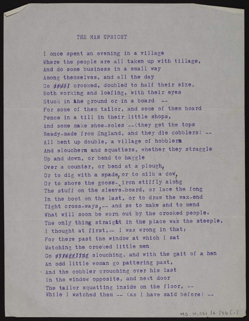 Typescript draft of poem 'The man upright',