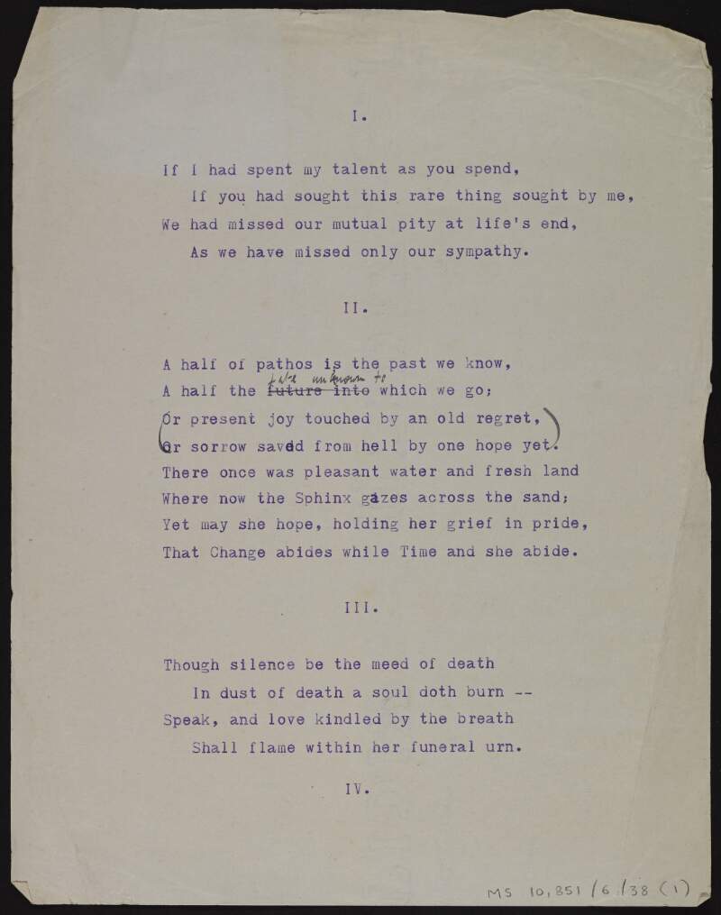 Annotated typescript, early draft of poem 'Of Ireland',
