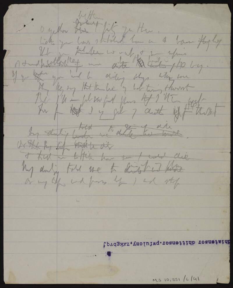 Partial manuscript draft of poem ['The yellow bittern'],