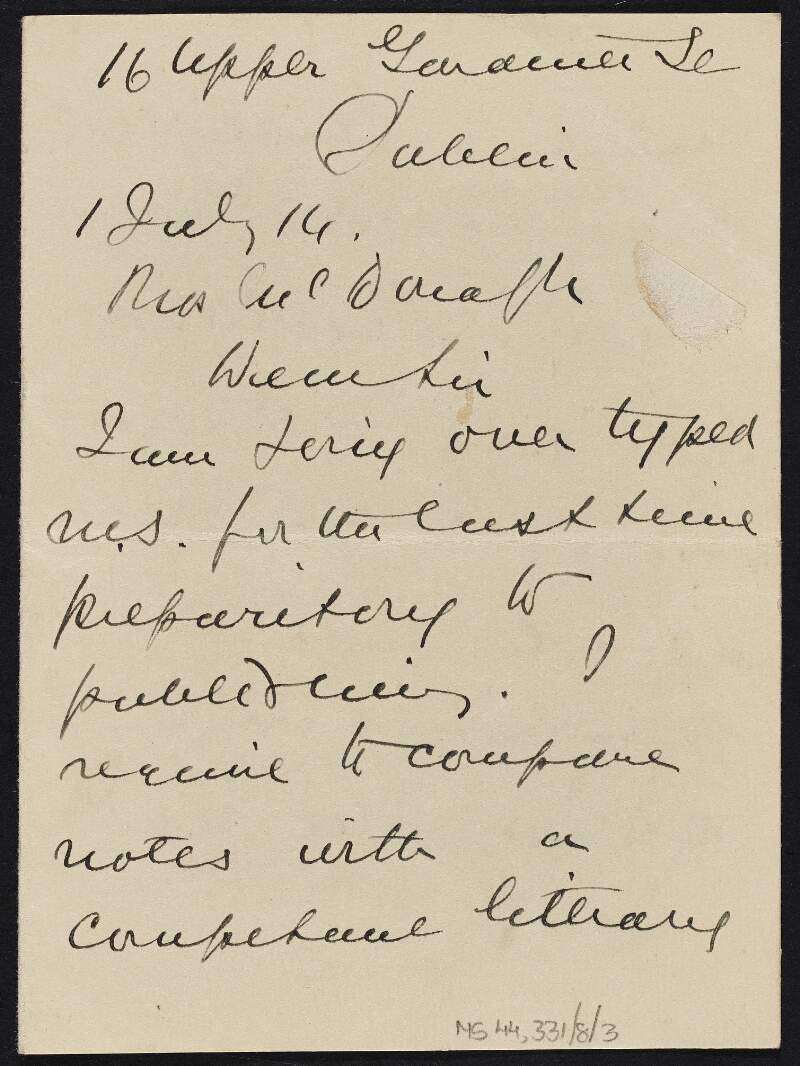 Letter from Philip Francis Little to Thomas MacDonagh regarding providing aid for publications,