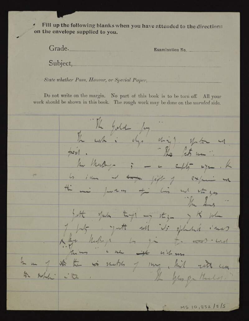 Manuscript copies of press reviews of the poetry collection 'The golden joy', transcribed by Thomas MacDonagh,