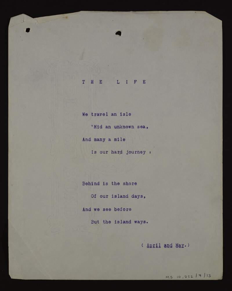 Typescript copy of the poem 'The life',