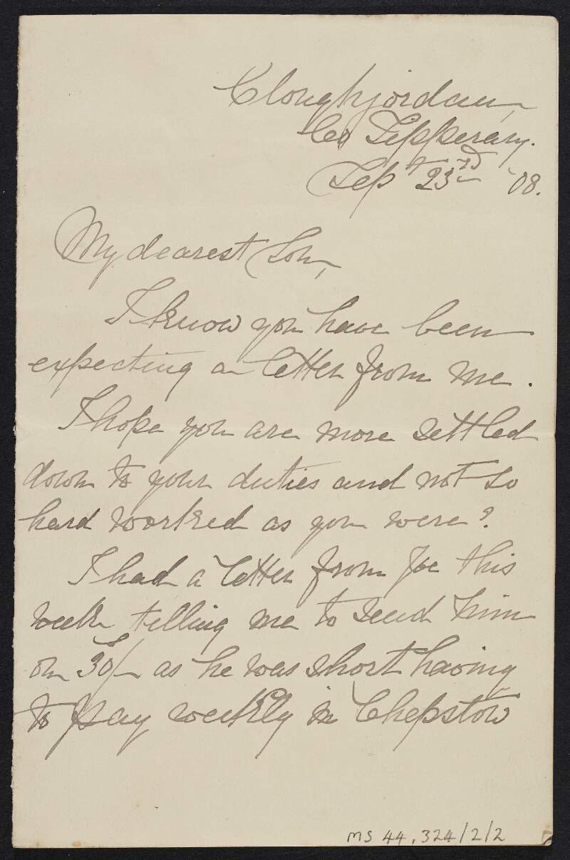 Letter from Mary-Louise MacDonagh to Thomas MacDonagh in which she says she has recently received letters from their brothers Joe and Jim,