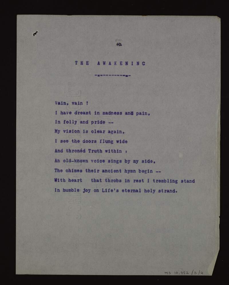 Typescript copy of the poem 'The awakening',