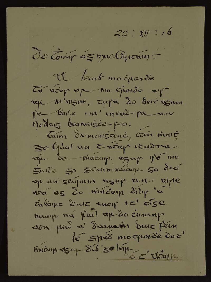 Letter from Tomás MacCurtain to his son Tomás Óg about Christmas,