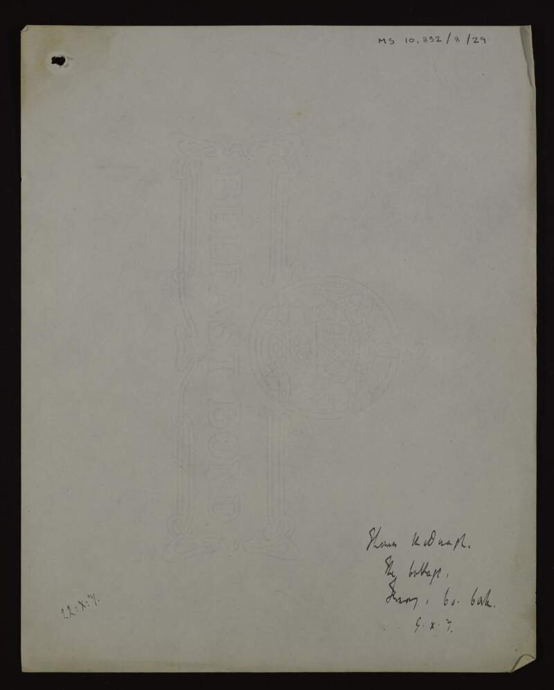 Sheet inscribed with Thomas MacDonagh's address, in his own hand,