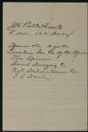 Note by [Thomas M. Reddy] with contact details of J.H. Postlethwaite and Spencer and Co. agents,
