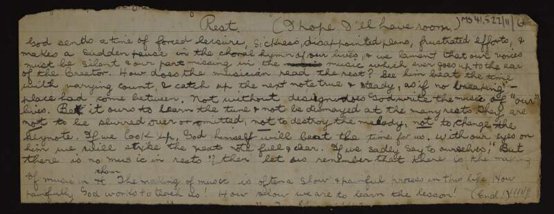 Manuscript extract from 'Life's rests' by John Ruskin,