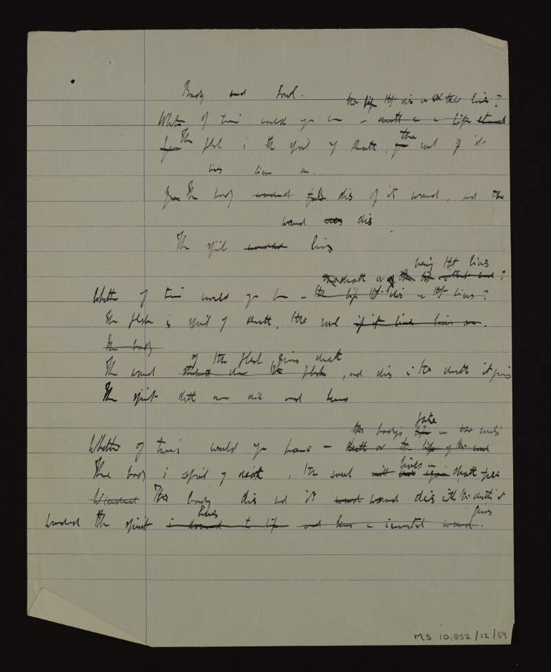 Manuscript draft of untitled, unpublished poem beginning with the line "Whether of [...] would you take...",