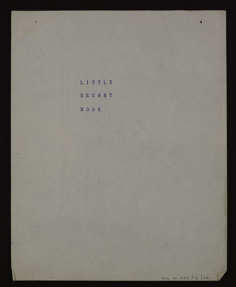 Typescript title page of [unpublished poetry collection?] 'Little secret book',