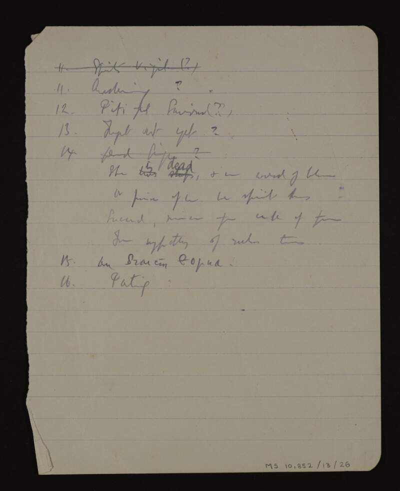 Partial manuscript list of poems [for inclusion in an upcoming poetry collection?],