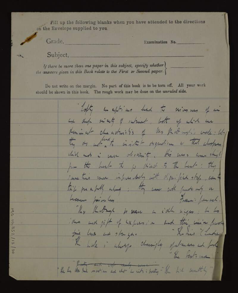 Transcriptions of critical reviews of Thomas MacDonagh's poetry collections, in MacDonagh's hand,
