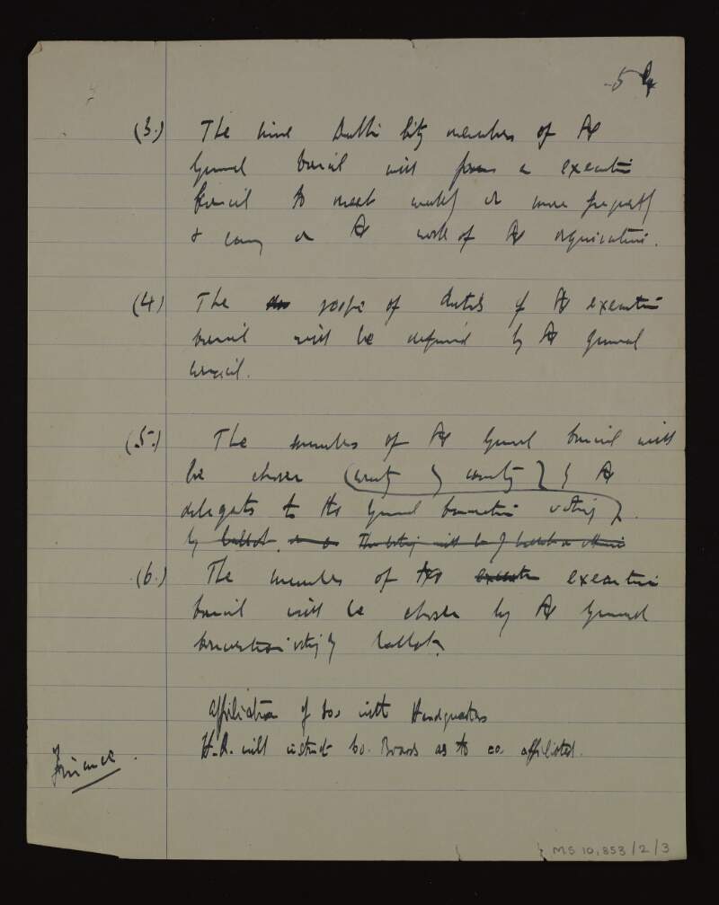 Partial manuscript notes concerning the formation of an executive and allocation of members to various committees within the Irish Volunteers,