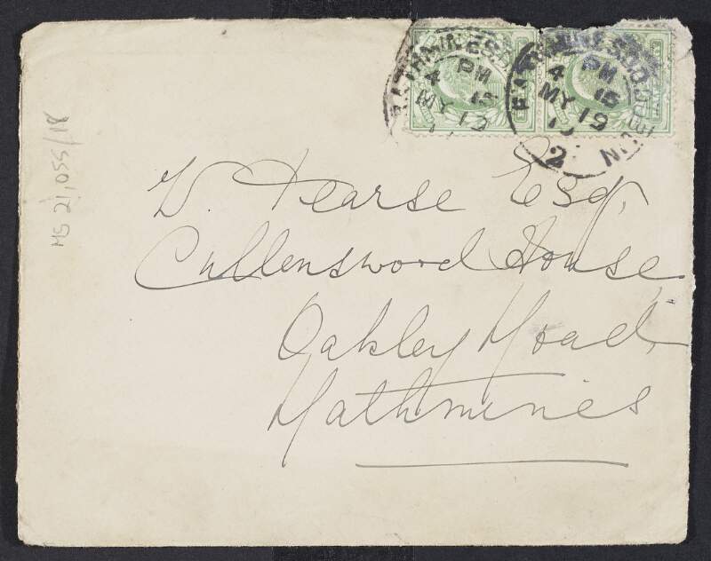 Envelope addressed to William Pearse, written by Kathleen Mary Gorman,