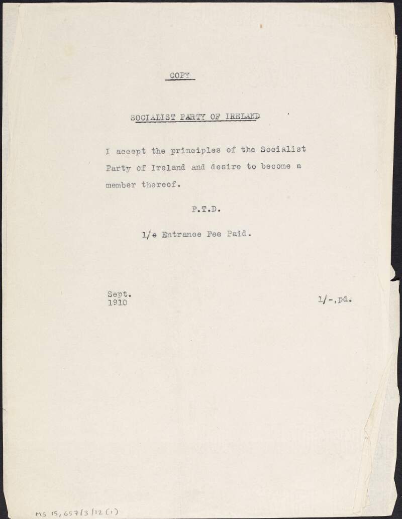 Papers relating to P.T. Daly,