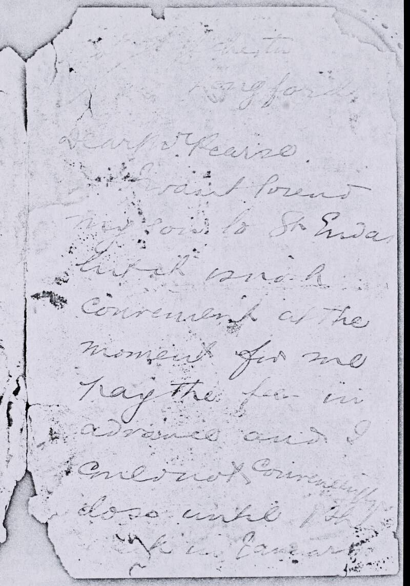 Partial letter from unknown author to Padraic Pearse mentioning St. Enda's school and informing him he is in Connemara,