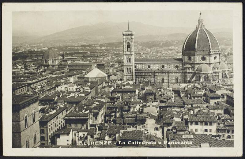 Postcard from "JH", to Margaret Pearse from Hotel Cavour, Florence, Italy, regarding their return to Dublin and the homeward journey,