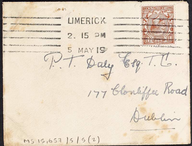 Letter from unidentified author to P.T. Daly regarding movements within the Irish Transport and General Workers' Union,