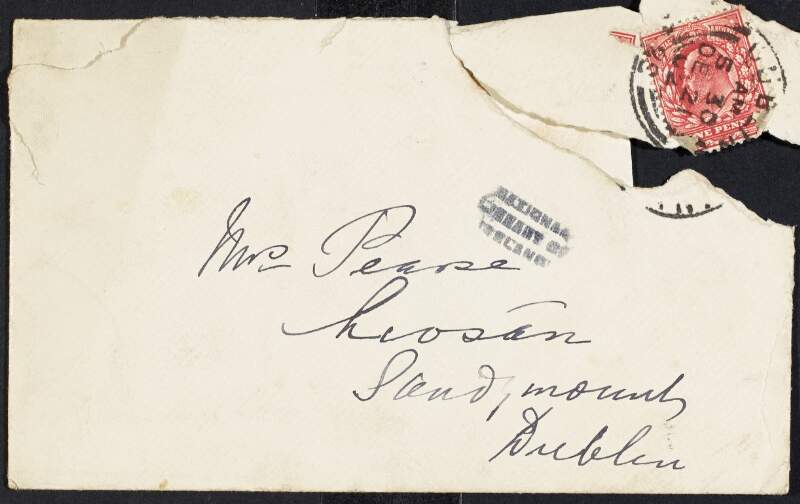 Envelope addressed to Margaret Pearse at Liosán, Sandymount, Dublin,
