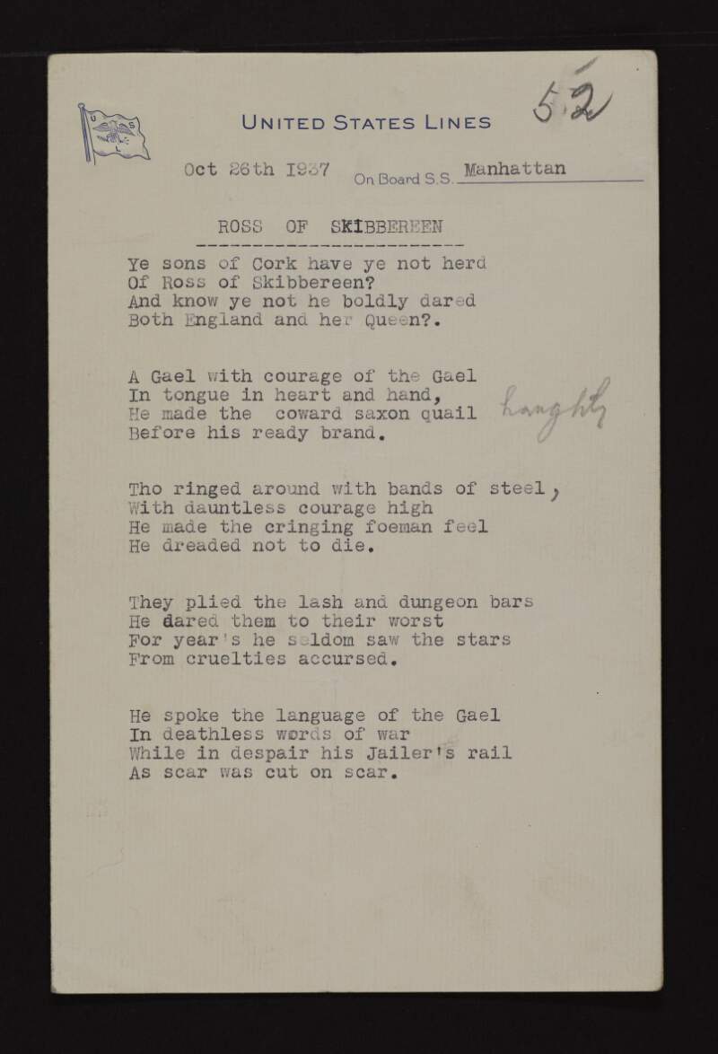 Poem "Ross of Skibbereen" by Joseph McGarrity,