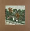 [Framed painting of a house in a rural landscape]