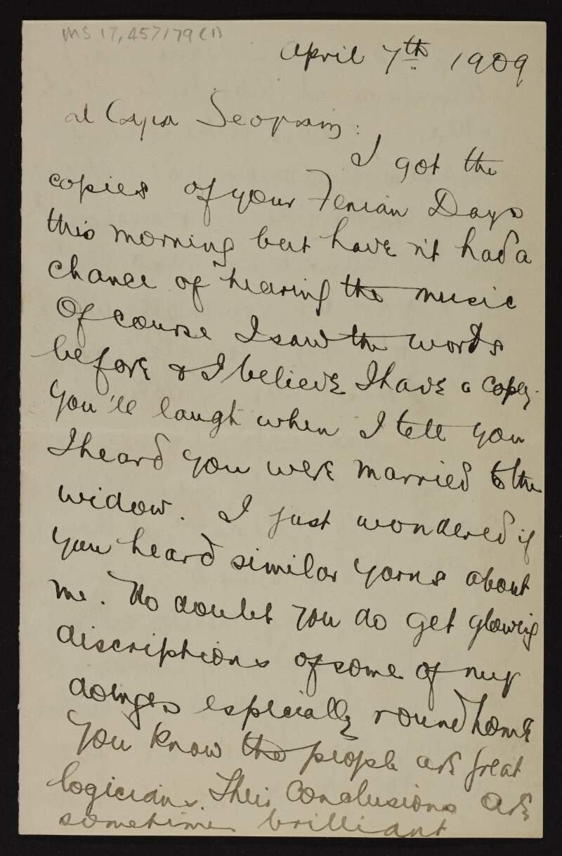 Letter from Patrick McCartan to Joseph McGarrity stating that he wants Constance Markievicz to lead a Woman's National Movement in Ireland, and referring to tensions between Bulmer Hobson and Arthur Griffith,