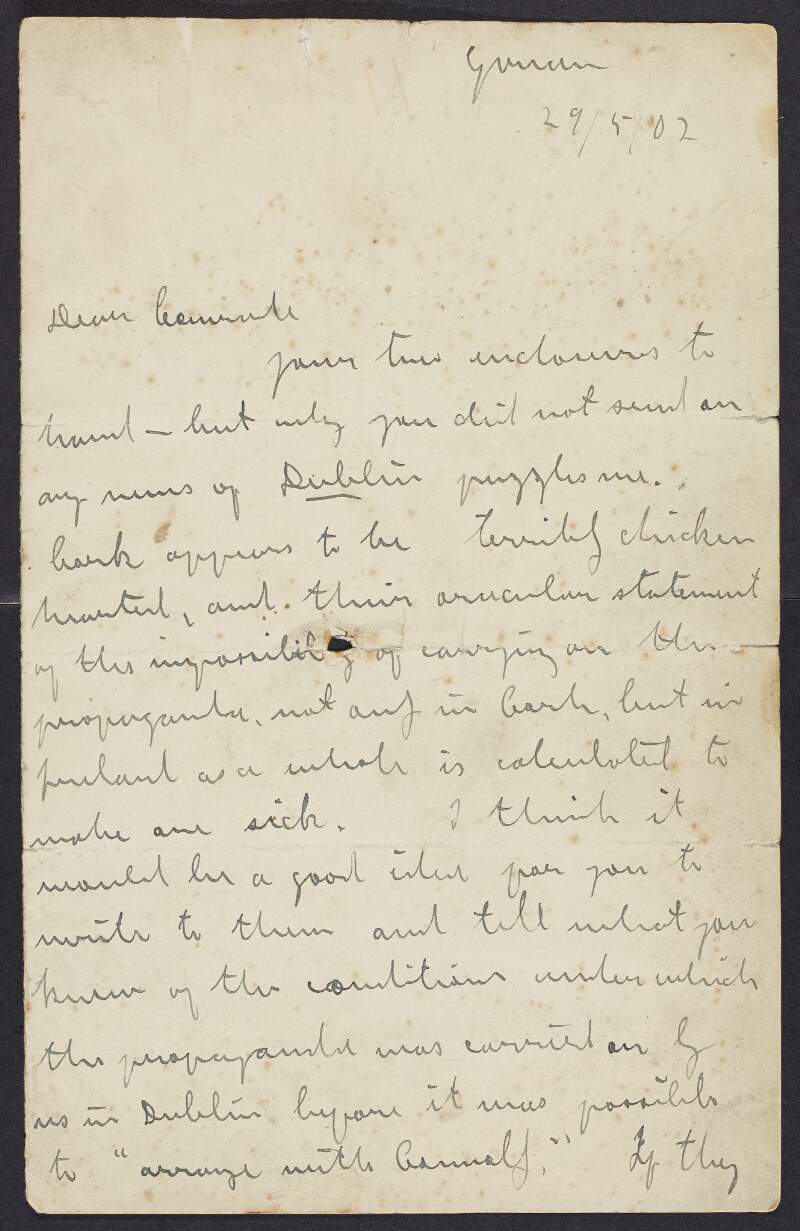 Letter from James Connolly [to Thomas J. Lyng] about raising funds for Connolly's proposed tour of the United States,