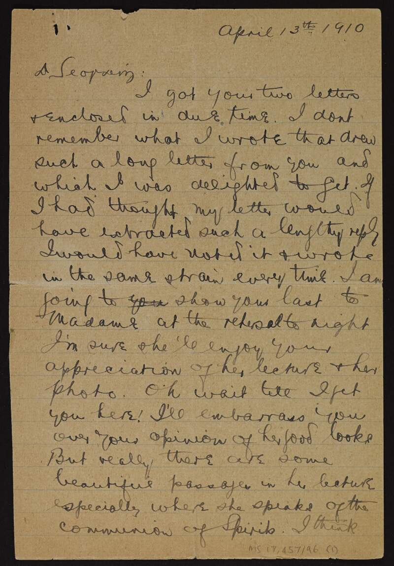 Letter from Patrick McCartan to Joseph McGarrity regarding Constance Markievicz and her work,