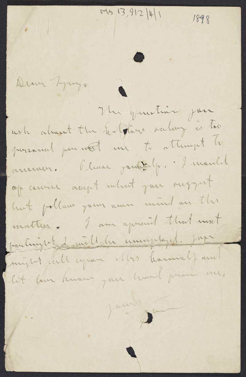 Letter from James Connolly [to Thomas J. Lyng] regarding the salary for the position of editor,