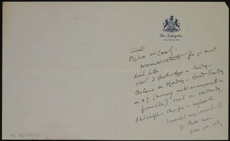 Letter from Edmund Loftus MacNaghten to Joseph McGarrity regarding upcoming talks and meetings,