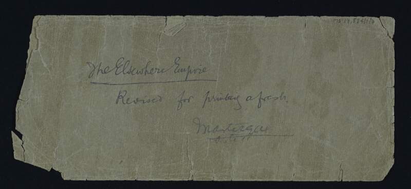 Envelope with inscription relating to an article by Roger Casement entitled "The Elsewhere Empire",