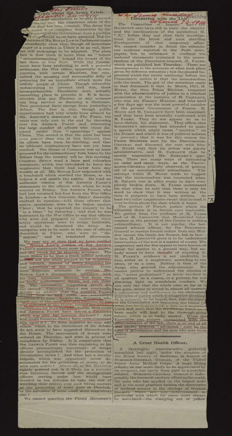 Manuscript of document entitled "L'Entente Cordiale" by Eoin MacNeill alluding to contemporary relations between France and England with newspaper cutting attached to the document,